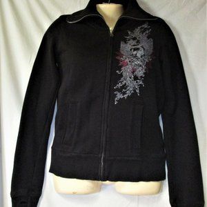 Women's Black Sweatshirt Jacket Size Small Cross Skull Beaded